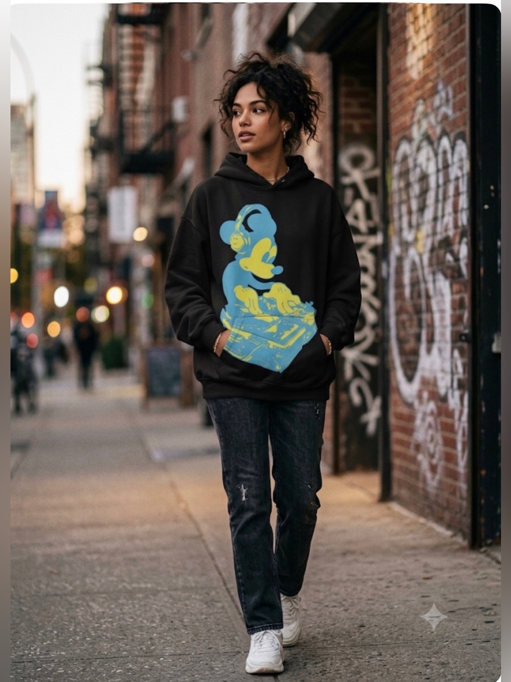 Black Hoodie with Blue & Yellow Graphic
